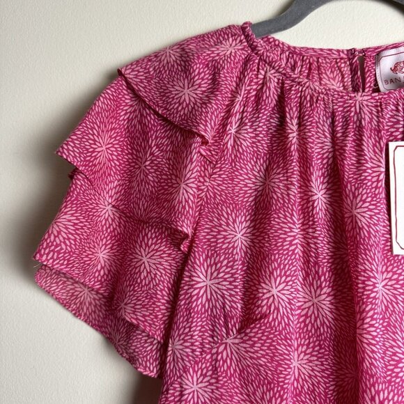 NWT Banjanan Ruffled Andrea Top in Petal Powder Fuchsia Cotton Women Size XS - Picture 5 of 9